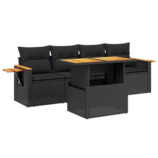 vidaXL 5-osaline aiadiivanikomplekt patjadega, must, pol&uuml;rotang