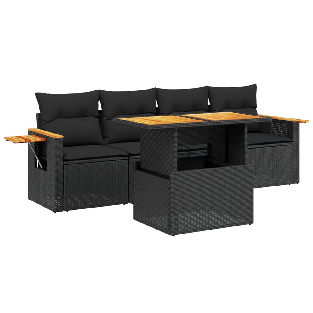 Thumbnail - vidaXL 5-tlg. Garten-Sofagarnitur mit Kissen Schwarz Poly Rattan