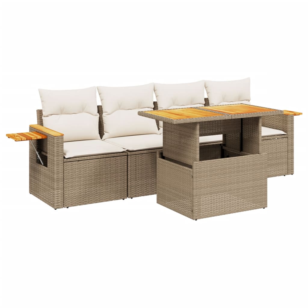 Thumbnail - vidaXL 5-tlg. Garten-Sofagarnitur mit Kissen Beige Poly Rattan