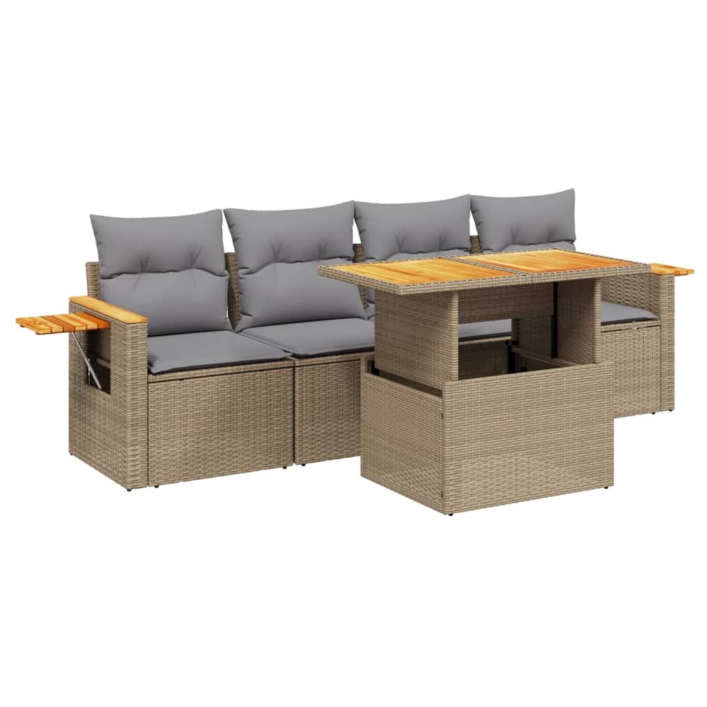 Thumbnail - vidaXL 5-tlg. Garten-Sofagarnitur mit Kissen Beige Poly Rattan