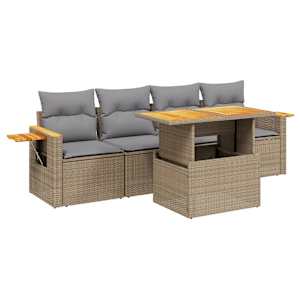 Vrtna sedežna garnitura 5-delna z blazinami bež poli ratan - slika 2