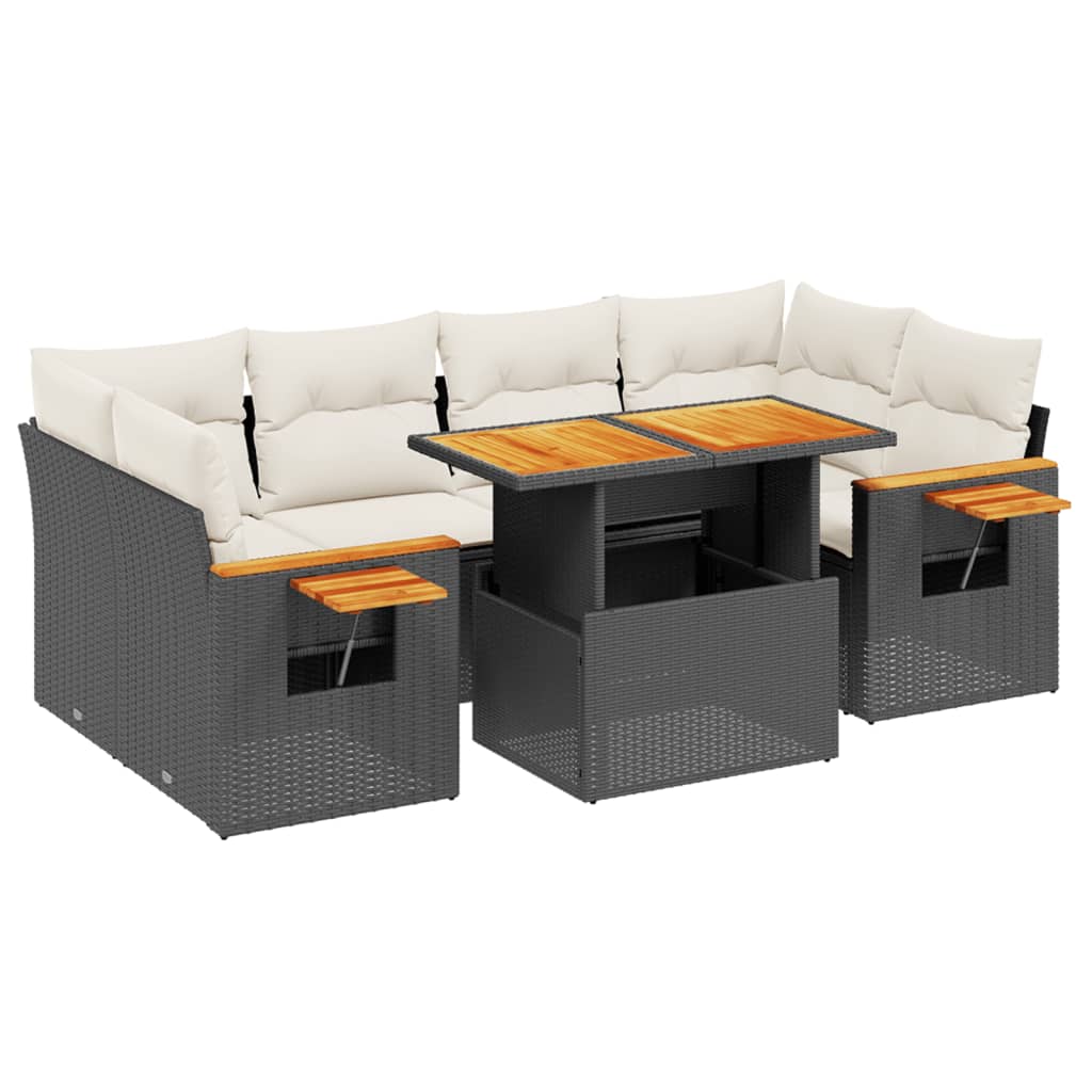 Thumbnail - vidaXL 7-tlg. Garten-Sofagarnitur mit Kissen Schwarz Poly Rattan