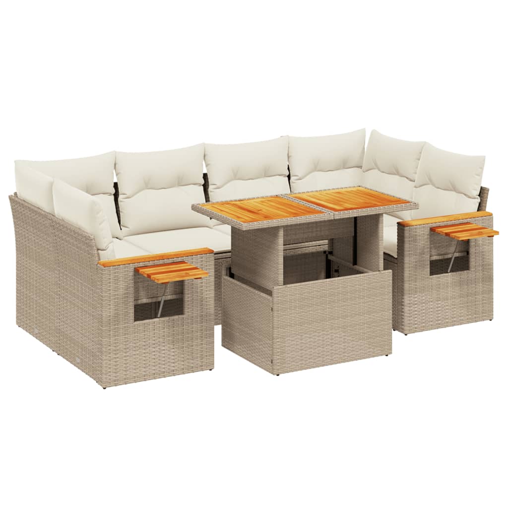 Thumbnail - vidaXL 7-tlg. Garten-Sofagarnitur mit Kissen Beige Poly Rattan