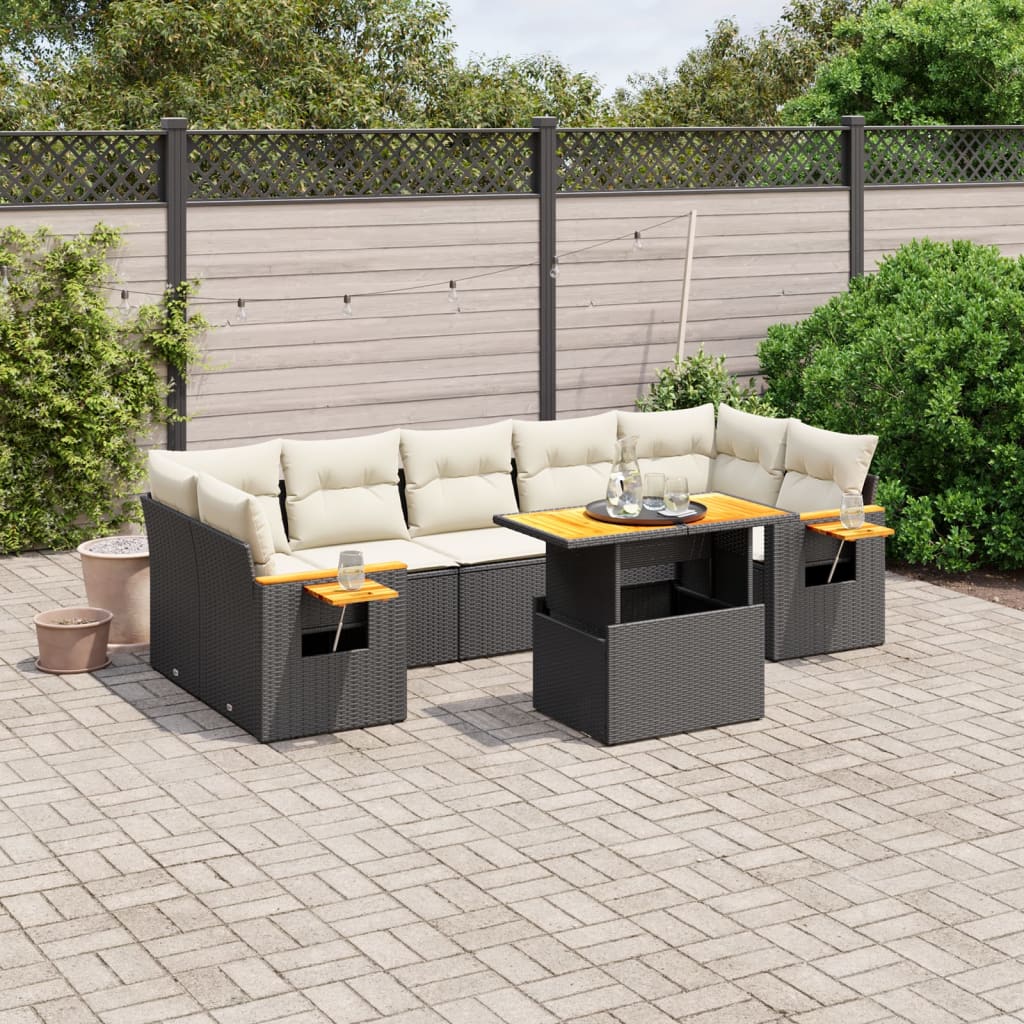 vidaXL 8-tlg. Garten-Sofagarnitur mit Kissen Schwarz Poly Rattan