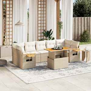 Vrtna sedežna garnitura 8-delna z blazinami bež poli ratan