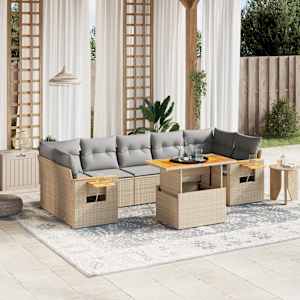 Vrtna sedežna garnitura 8-delna z blazinami bež poli ratan