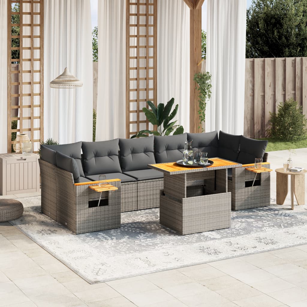 vidaXL 8-tlg. Garten-Sofagarnitur mit Kissen Grau Poly Rattan