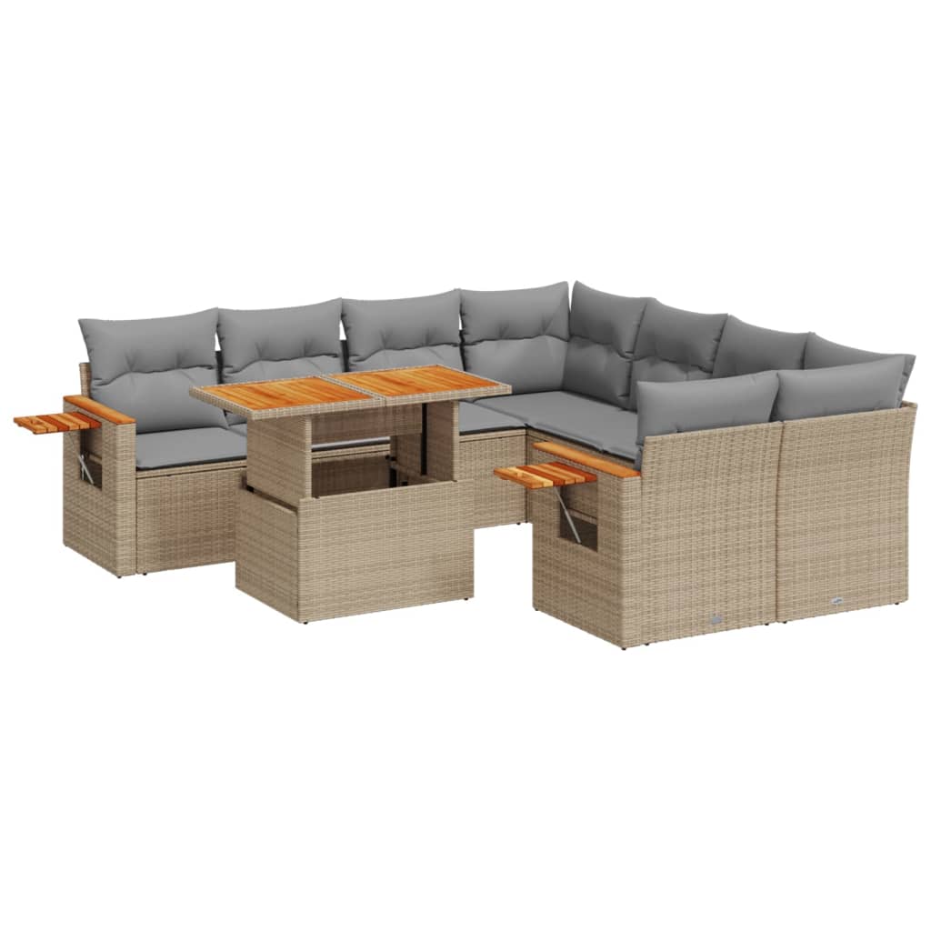 Thumbnail - vidaXL 9-tlg. Garten-Sofagarnitur mit Kissen Beige Poly Rattan