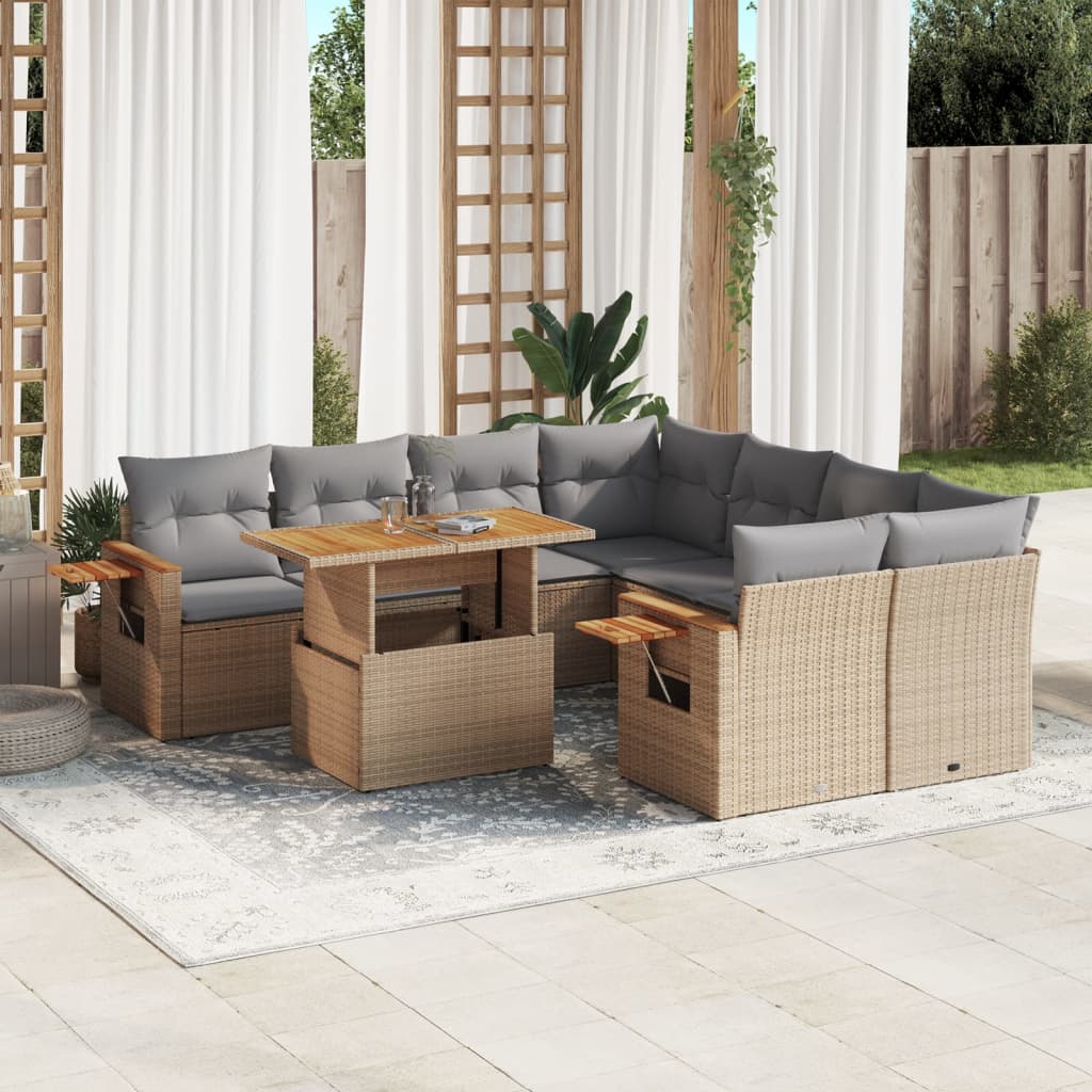 Thumbnail - vidaXL 9-tlg. Garten-Sofagarnitur mit Kissen Beige Poly Rattan