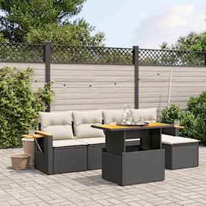 Vrtna sedežna garnitura 6-delna z blazinami črna poli ratan