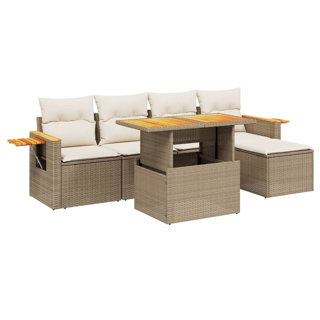 Thumbnail - vidaXL 6-tlg. Garten-Sofagarnitur mit Kissen Beige Poly Rattan