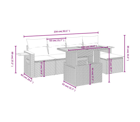 vidaXL 6-tlg. Garten-Sofagarnitur mit Kissen Beige Poly Rattan