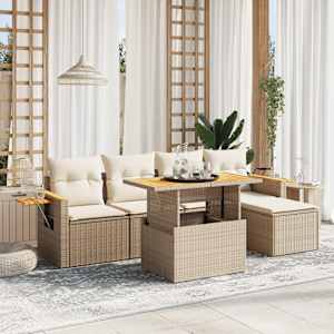 Vrtna sedežna garnitura 6-delna z blazinami bež poli ratan