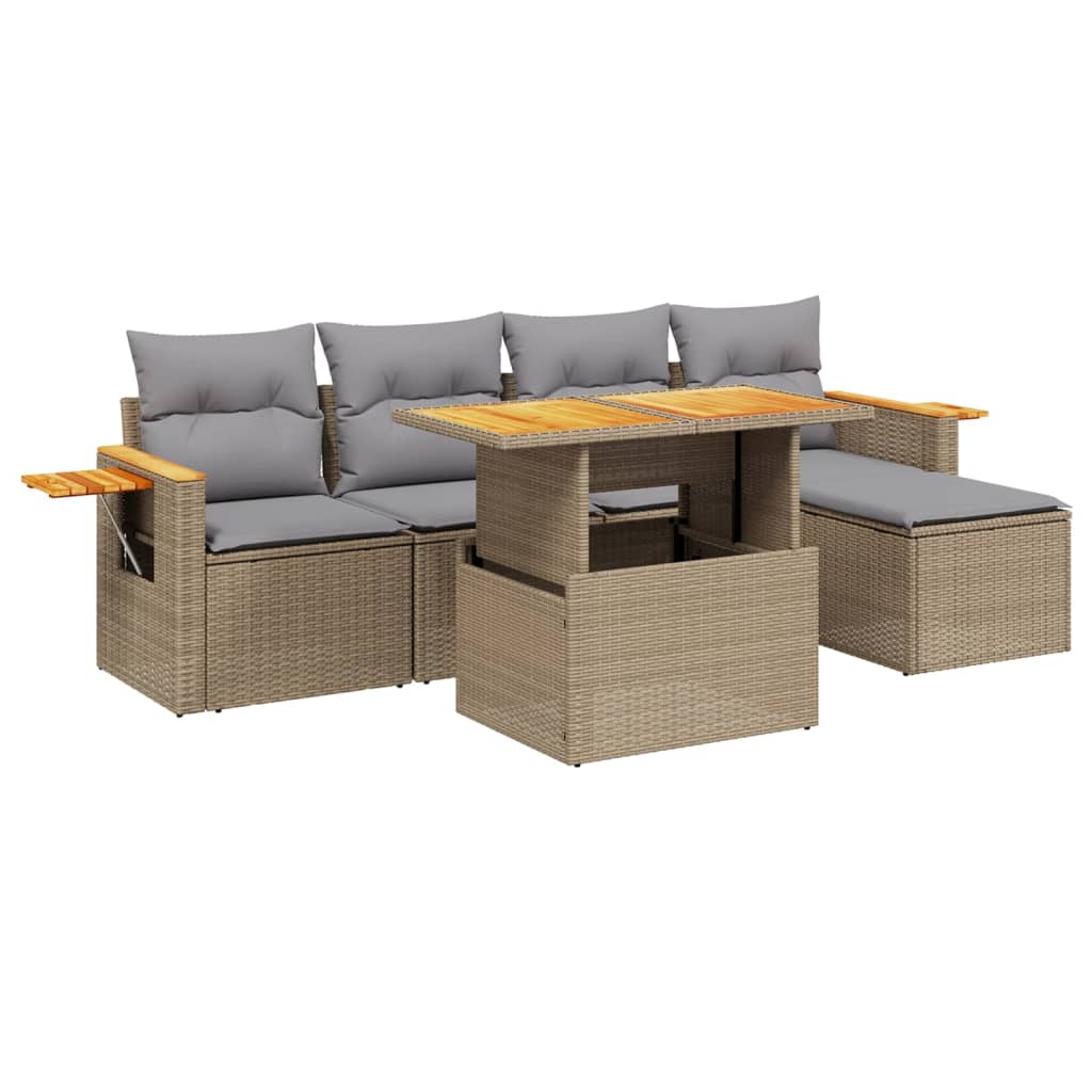 Thumbnail - vidaXL 6-tlg. Garten-Sofagarnitur mit Kissen Beige Poly Rattan