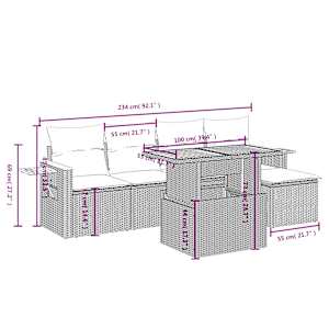 Vrtna sedežna garnitura 6-delna z blazinami siv poli ratan - slika 3
