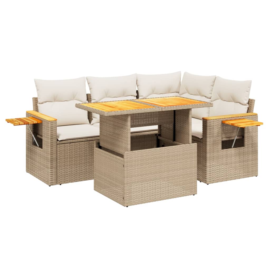 Thumbnail - vidaXL 5-tlg. Garten-Sofagarnitur mit Kissen Beige Poly Rattan