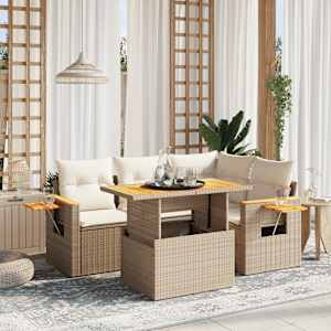 Vrtna sedežna garnitura 5-delna z blazinami bež poli ratan