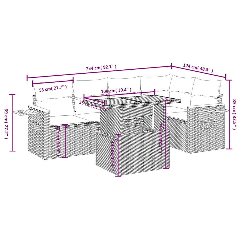 Set mobilier de grădină cu perne, 6 piese, negru, poliratan 3273505 - imagine 3