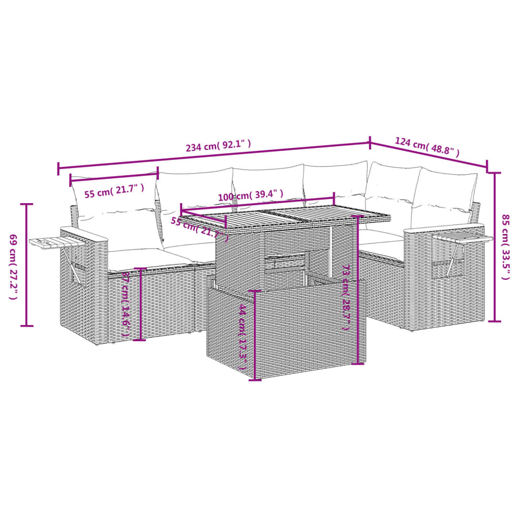 vidaXL 6-delige Loungeset met kussens poly rattan zwart afbeelding
