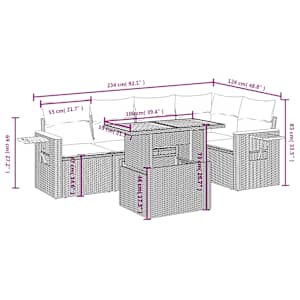 Vrtna sedežna garnitura 6-delna z blazinami črna poli ratan - slika 3