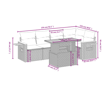 vidaXL 6-tlg. Garten-Sofagarnitur mit Kissen Beige Poly Rattan