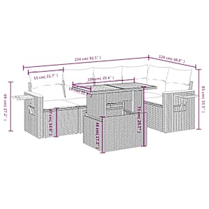 Vrtna sedežna garnitura 6-delna z blazinami bež poli ratan - slika 3