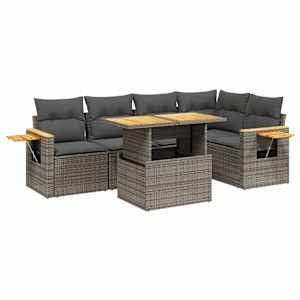 Vrtna sedežna garnitura 6-delna z blazinami siv poli ratan - slika 2