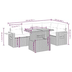Vrtna sedežna garnitura 6-delna z blazinami siv poli ratan - slika 3