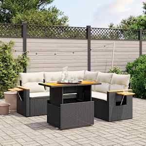 Vrtna sedežna garnitura 6-delna z blazinami črna poli ratan