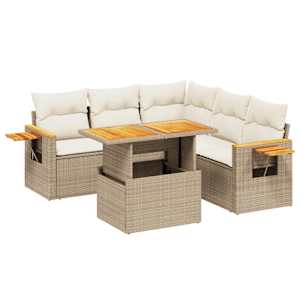 Vrtna sedežna garnitura 6-delna z blazinami bež poli ratan - slika 2