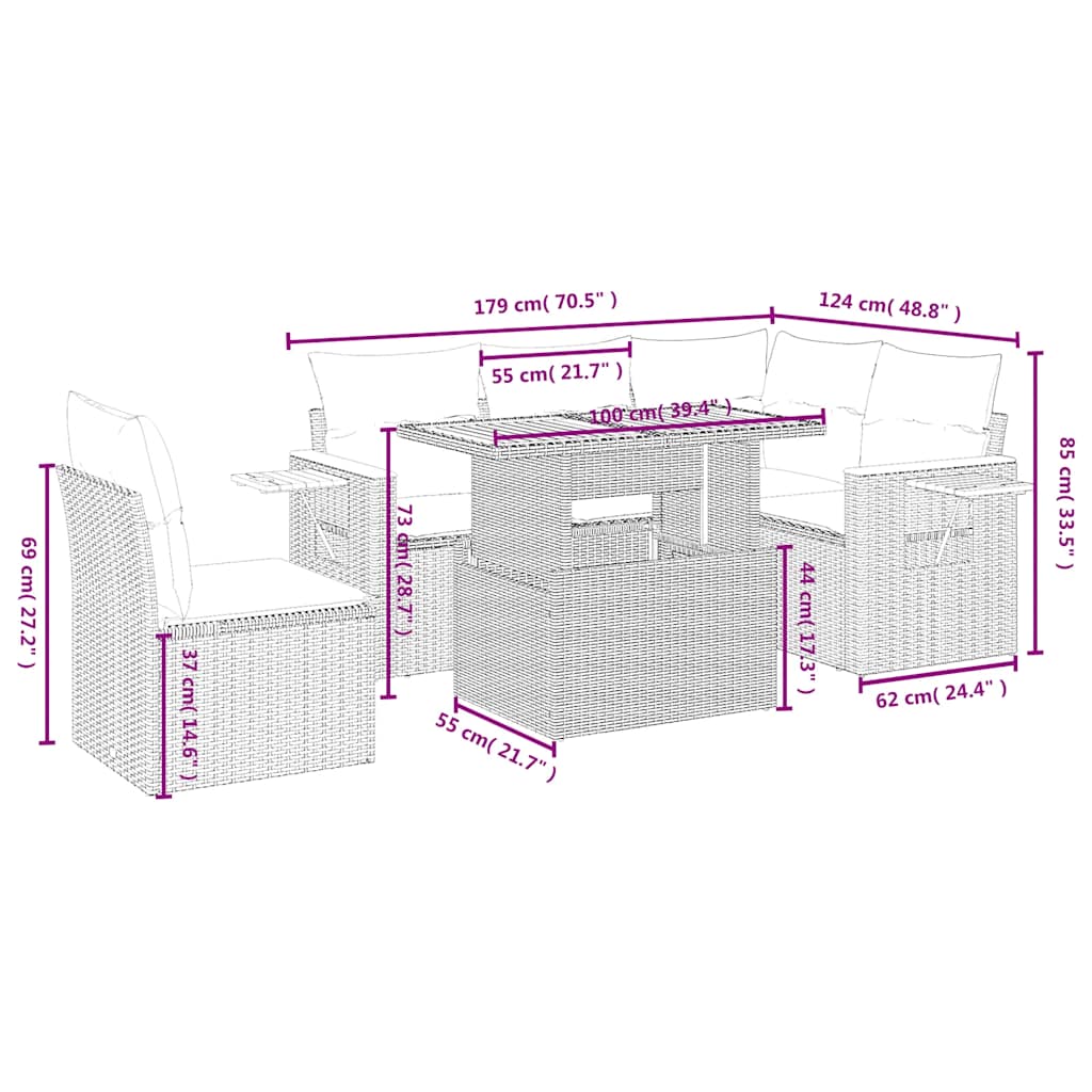 Set mobilier de grădină cu perne, 6 piese, negru, poliratan 3273519 - imagine 3