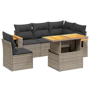 Vrtna sedežna garnitura 6-delna z blazinami siv poli ratan - slika 2