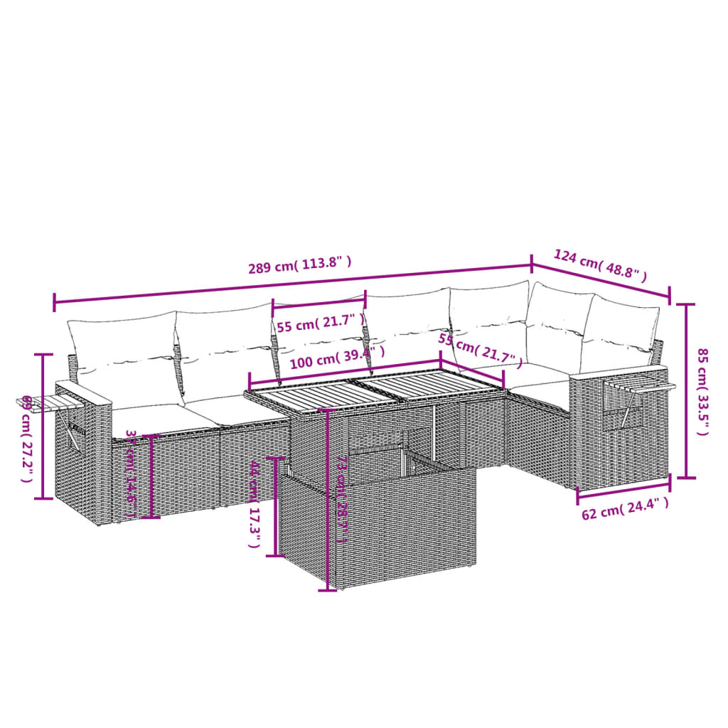 Thumbnail - vidaXL 7-tlg. Garten-Sofagarnitur mit Kissen Beige Poly Rattan