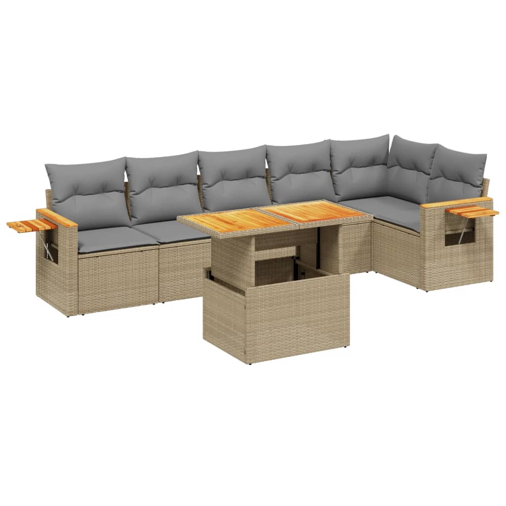 Thumbnail - vidaXL 7-tlg. Garten-Sofagarnitur mit Kissen Beige Poly Rattan