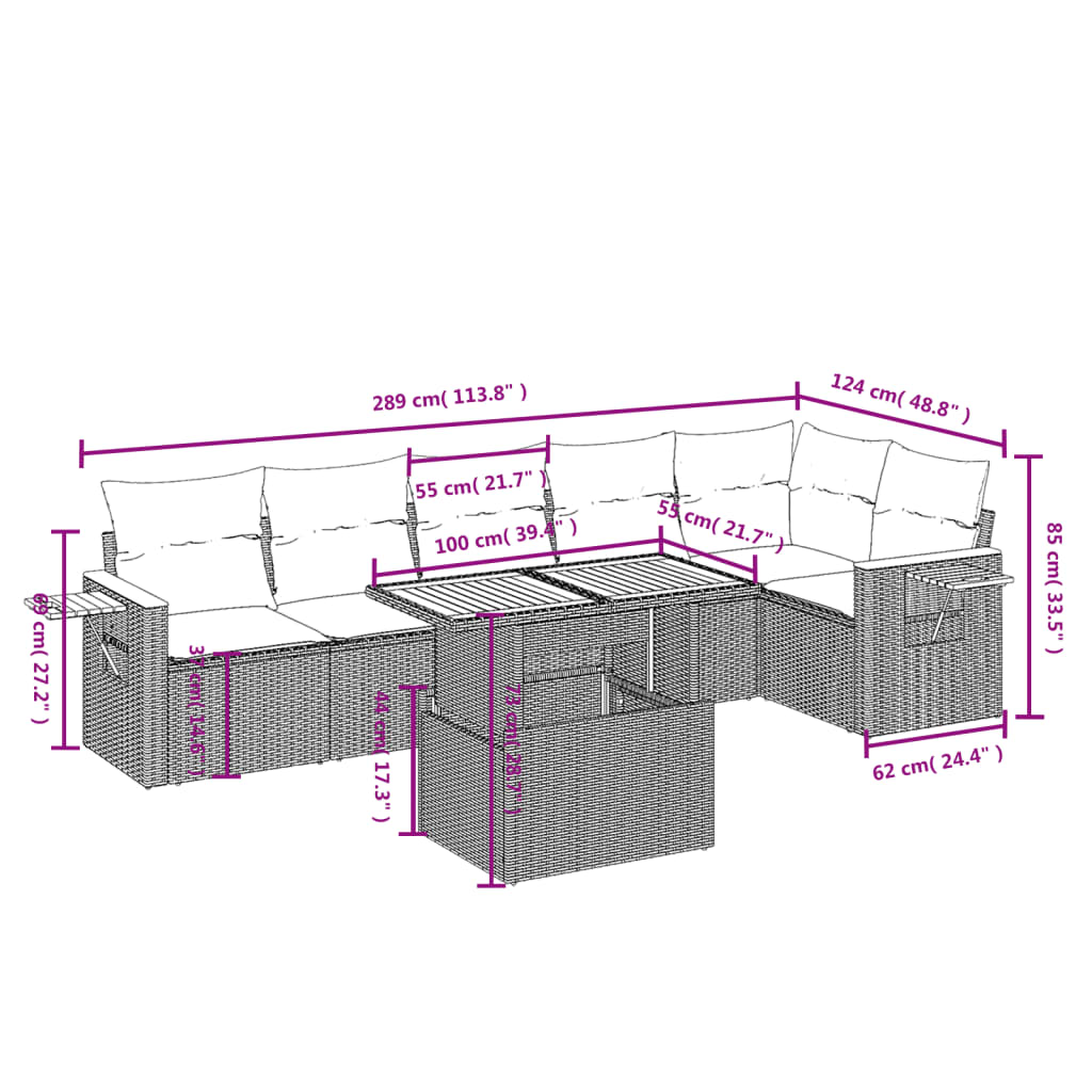 vidaXL 7-delige Loungeset met kussens poly rattan beige afbeelding