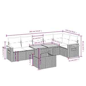 Vrtna sedežna garnitura 7-delna z blazinami bež poli ratan - slika 3