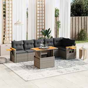 Vrtna sedežna garnitura 7-delna z blazinami siv poli ratan