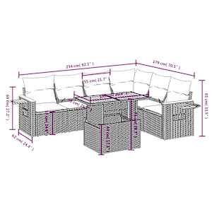 Vrtna sedežna garnitura 7-delna z blazinami črn poli ratan - slika 3