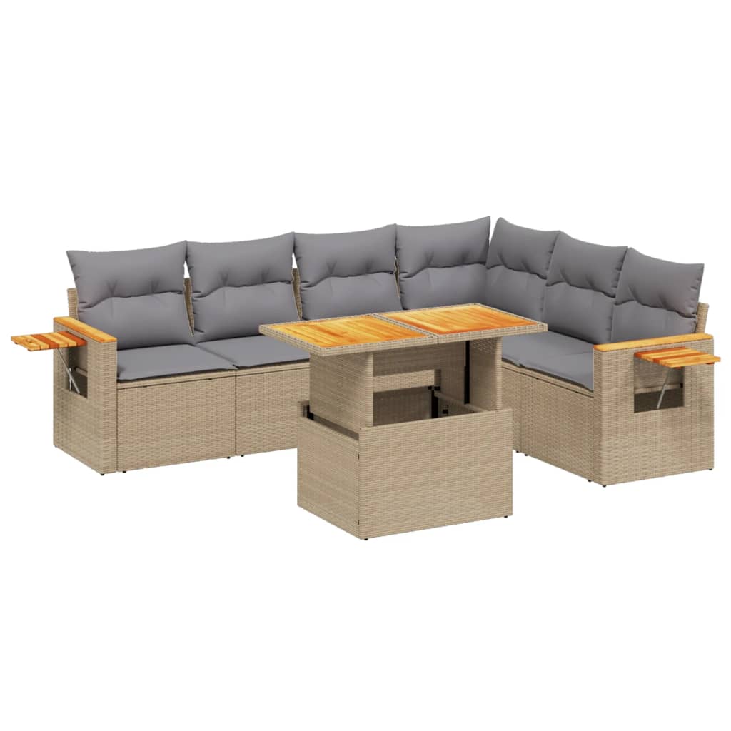 Thumbnail - vidaXL 7-tlg. Garten-Sofagarnitur mit Kissen Beige Poly Rattan