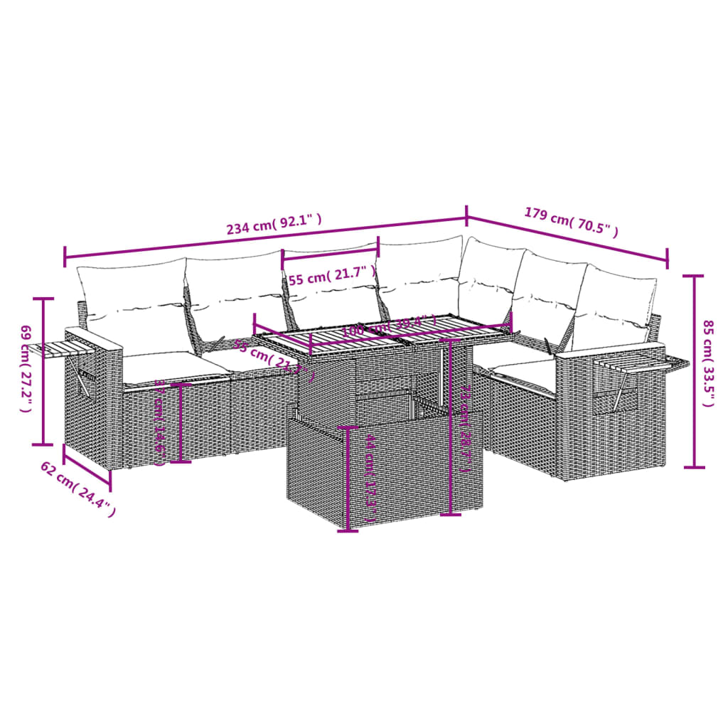 Thumbnail - vidaXL 7-tlg. Garten-Sofagarnitur mit Kissen Beige Poly Rattan