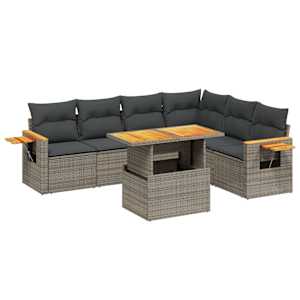 Vrtna sedežna garnitura 7-delna z blazinami siv poli ratan - slika 2