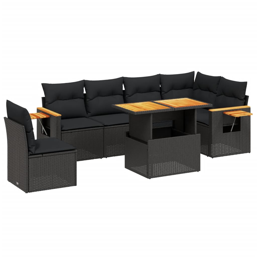Thumbnail - vidaXL 7-tlg. Garten-Sofagarnitur mit Kissen Schwarz Poly Rattan