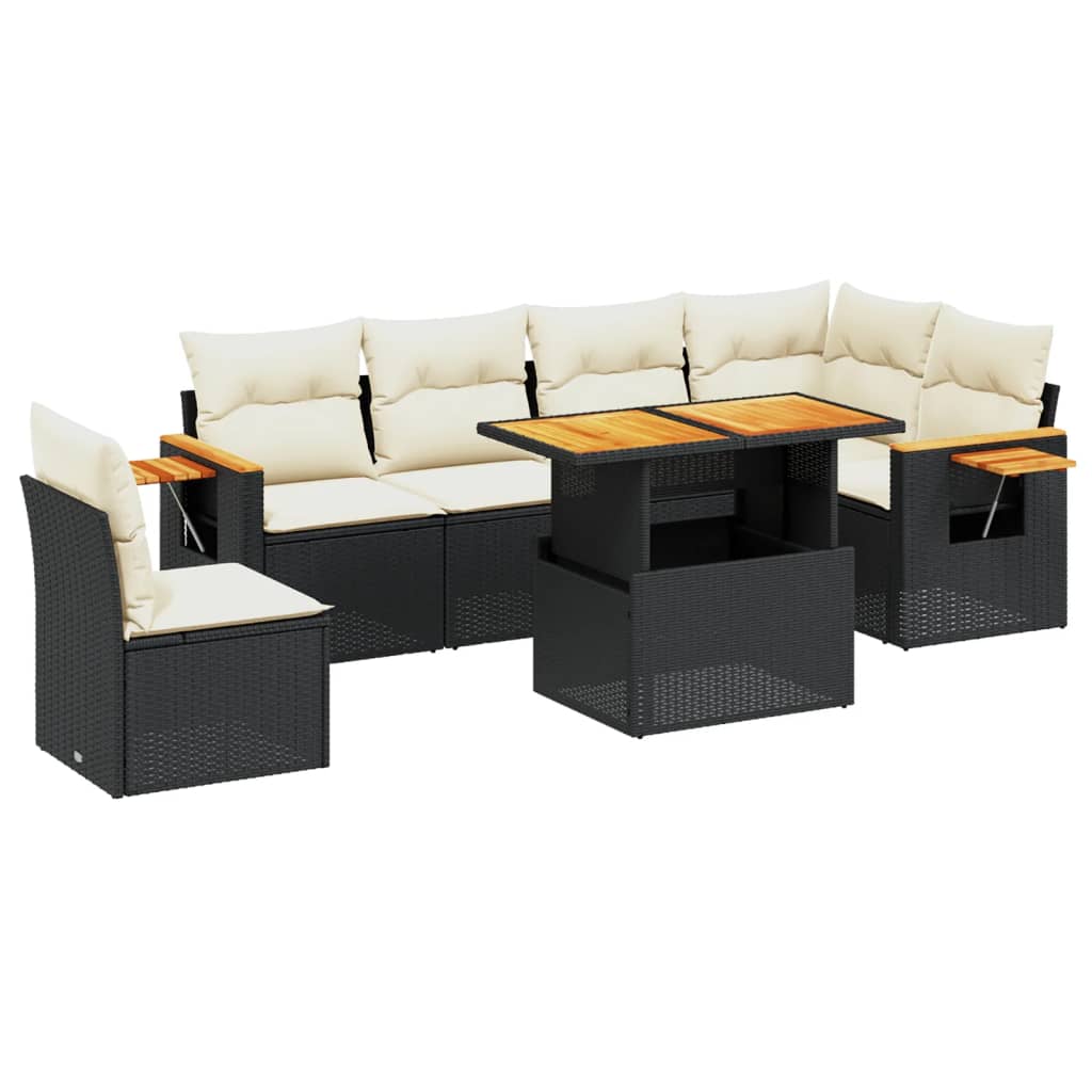 Thumbnail - vidaXL 7-tlg. Garten-Sofagarnitur mit Kissen Schwarz Poly Rattan