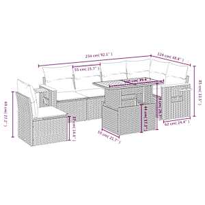 Vrtna sedežna garnitura 7-delna z blazinami bež poli ratan - slika 3