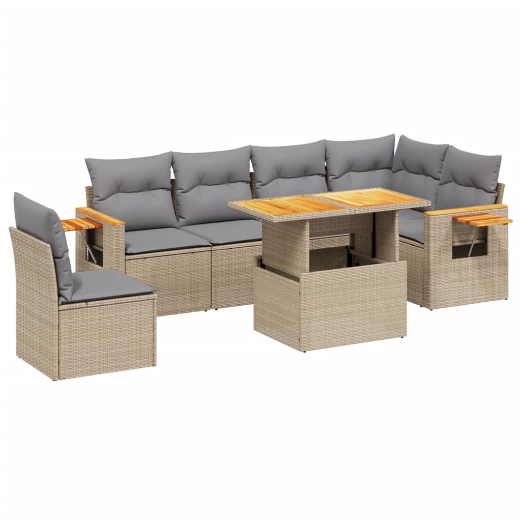 Thumbnail - vidaXL 7-tlg. Garten-Sofagarnitur mit Kissen Beige Poly Rattan
