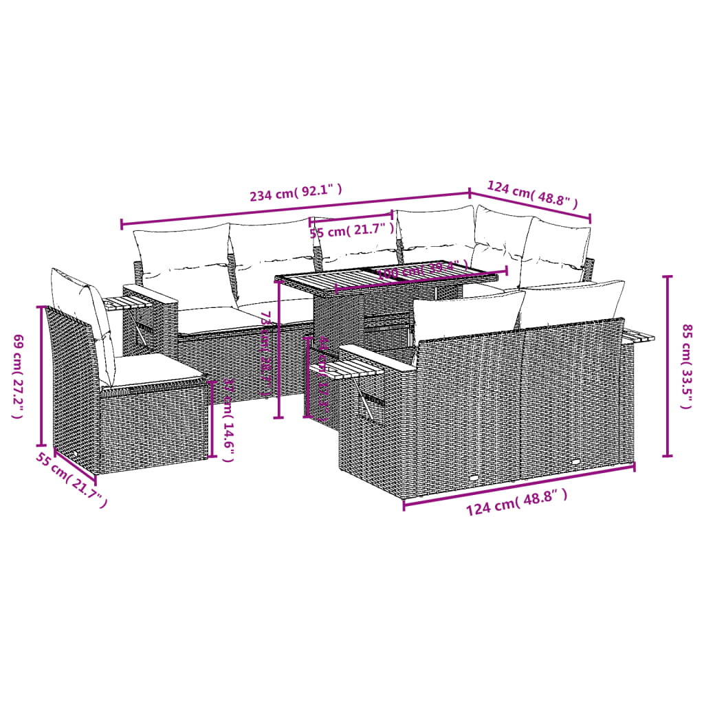 vidaXL 9-delige Loungeset met kussens poly rattan zwart afbeelding