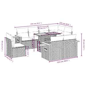 Vrtna garnitura 9-delna z blazinami bež poli ratan - slika 3