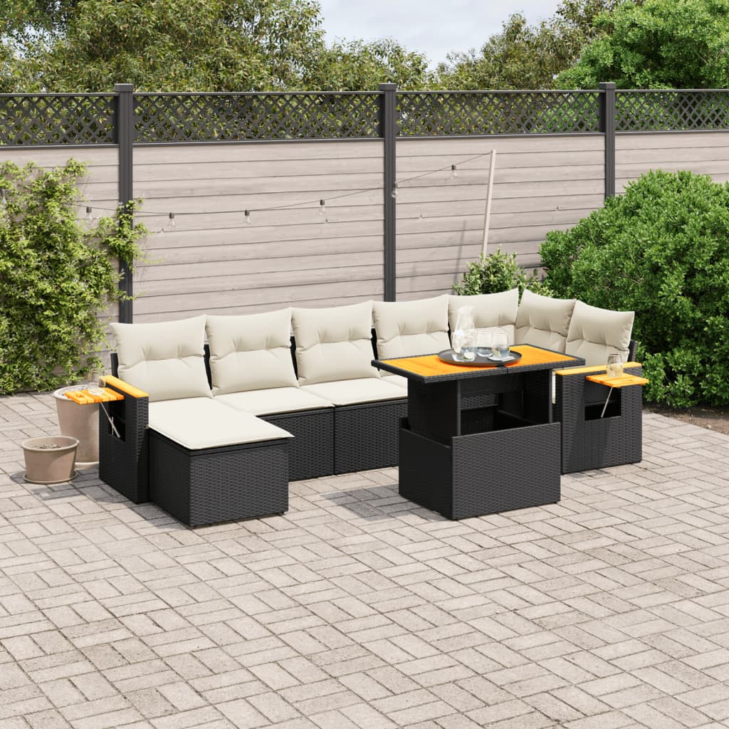 vidaXL 8-tlg. Garten-Sofagarnitur mit Kissen Schwarz Poly Rattan