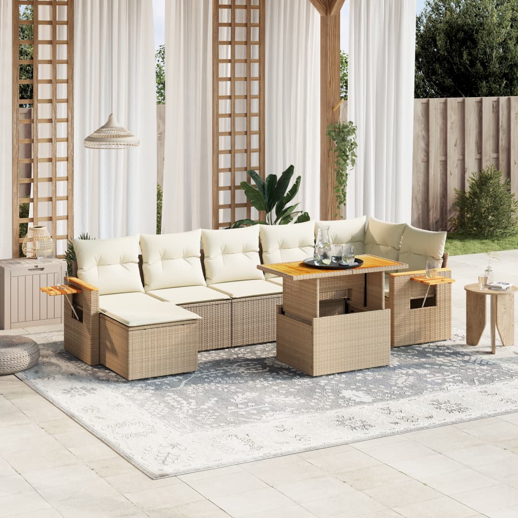 vidaXL 8-tlg. Garten-Sofagarnitur mit Kissen Beige Poly Rattan