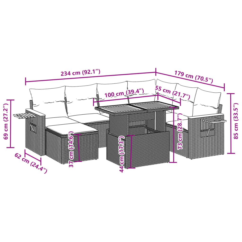 vidaXL 8-delige Loungeset met kussens poly rattan zwart afbeelding